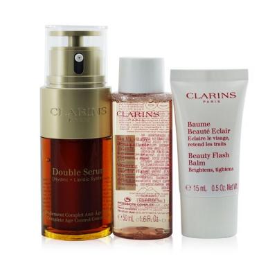 Clarins Youthful Radiance Set: Double Serum 30ml+ Cleansing Micellar Water 50ml+ Beauty Flash Balm 15ml 3pcs