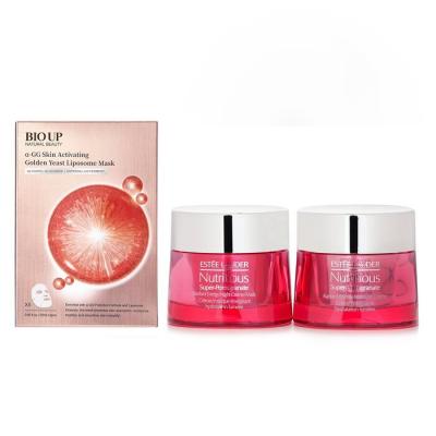 Estee Lauder Nutritious Super-Pomegranate Day & Night Radiance Set X Natural Beauty BIO UP a-GG Skin Activating Golden Yeast Liposome Mask 2pcs
