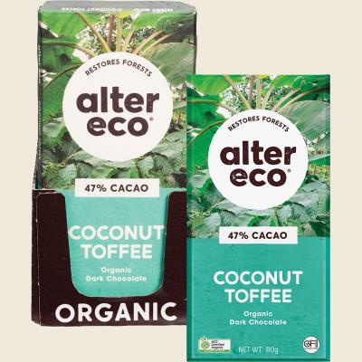 Chocolate Organic Dark Coconut Toffee 12x80g Chocolate Organic Dark Coconut Toffee 12x80g