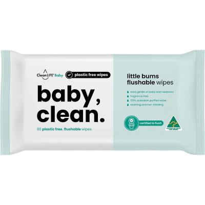 Baby Clean Flushable Plastic Free Wipes 80pk