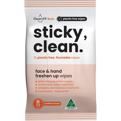 Sticky Clean Flushable Plastic Free Wipes 15pk