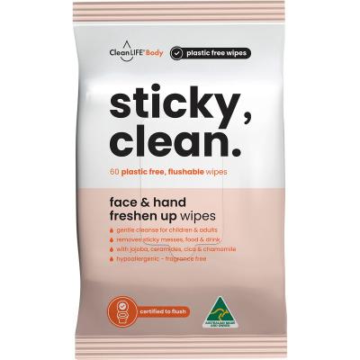 Sticky Clean Flushable Plastic Free Wipes 60pk