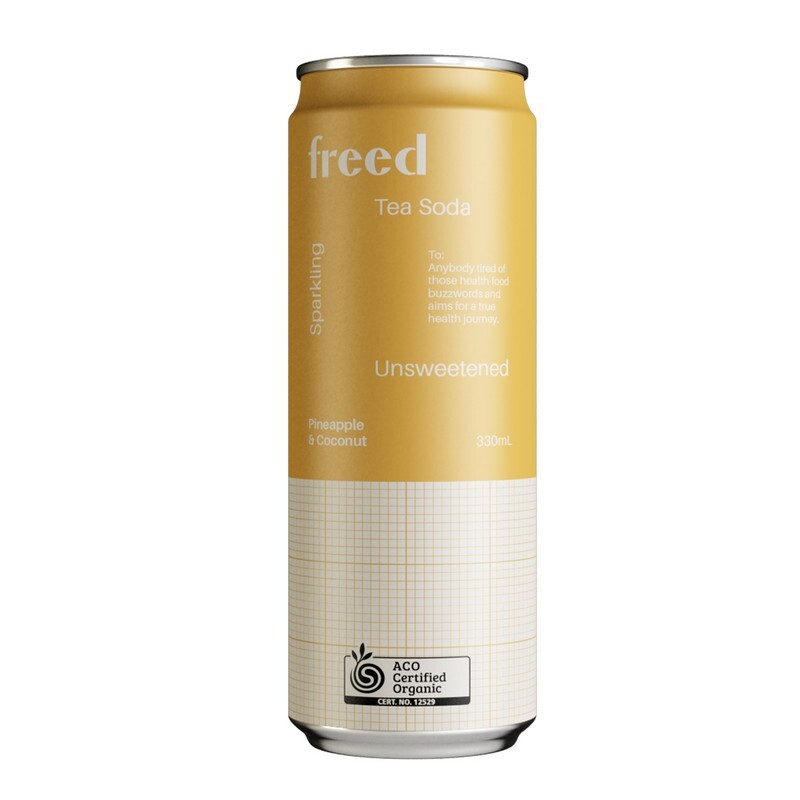 FREED BEVERAGES Organic Sparkling Tea Soda - Pineapple & Coconut 12x330ml