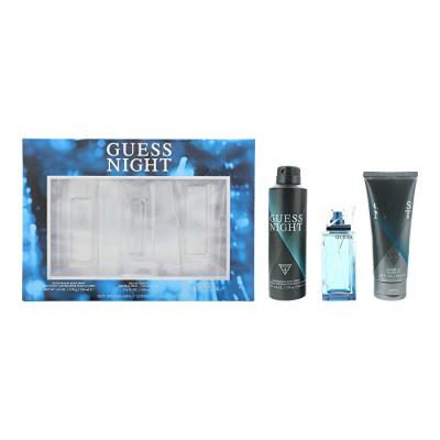 Guess Night Mens 3pc Set Eau De Toilette Spray 200ml Shower Gel & 170ml Body Spray 100ml