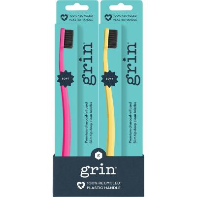 100% Recycled Toothbrush Soft Fuchsia, Lemon x8