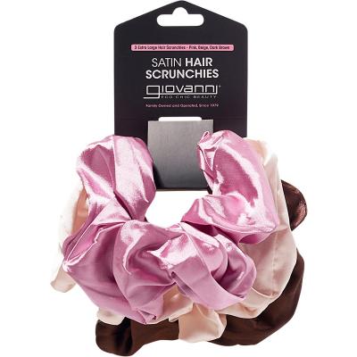 Satin Hair Scrunchies Pink,Beige,Dark Brown Extra Large 3pk