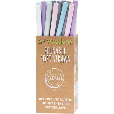 Reusable Soft Silicone Straws Counter Display + Brushes x50