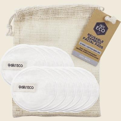 Reusable Bamboo Facial Pads White with Cotton Wash Bag 10pk