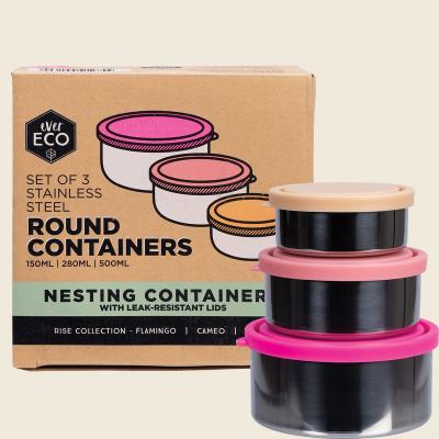Stainless Steel Round Containers Rise Leak Resistant 3pk