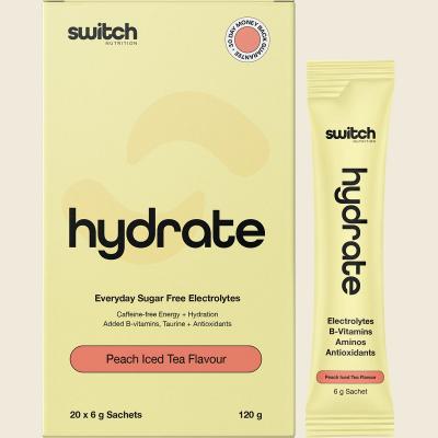 Hydrate Everyday Sugar Free Electrolyte Schts Peach Iced Tea 20x6g