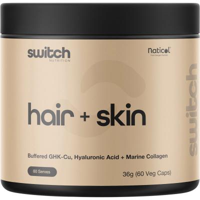 Hair + Skin GHK-Cu, Hyaluronic Acid, Marine Collagen 60 Caps