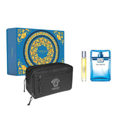 Versace Man Eau Fraiche 3pc Set - Eau De Toilette & Eau De Toilette 10ml & Toiletries Bag 100ml