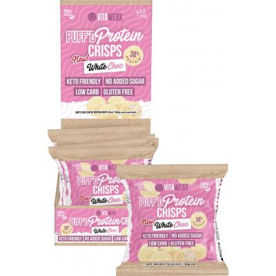 Puff'd Protein Crisps White Choc 10x60g