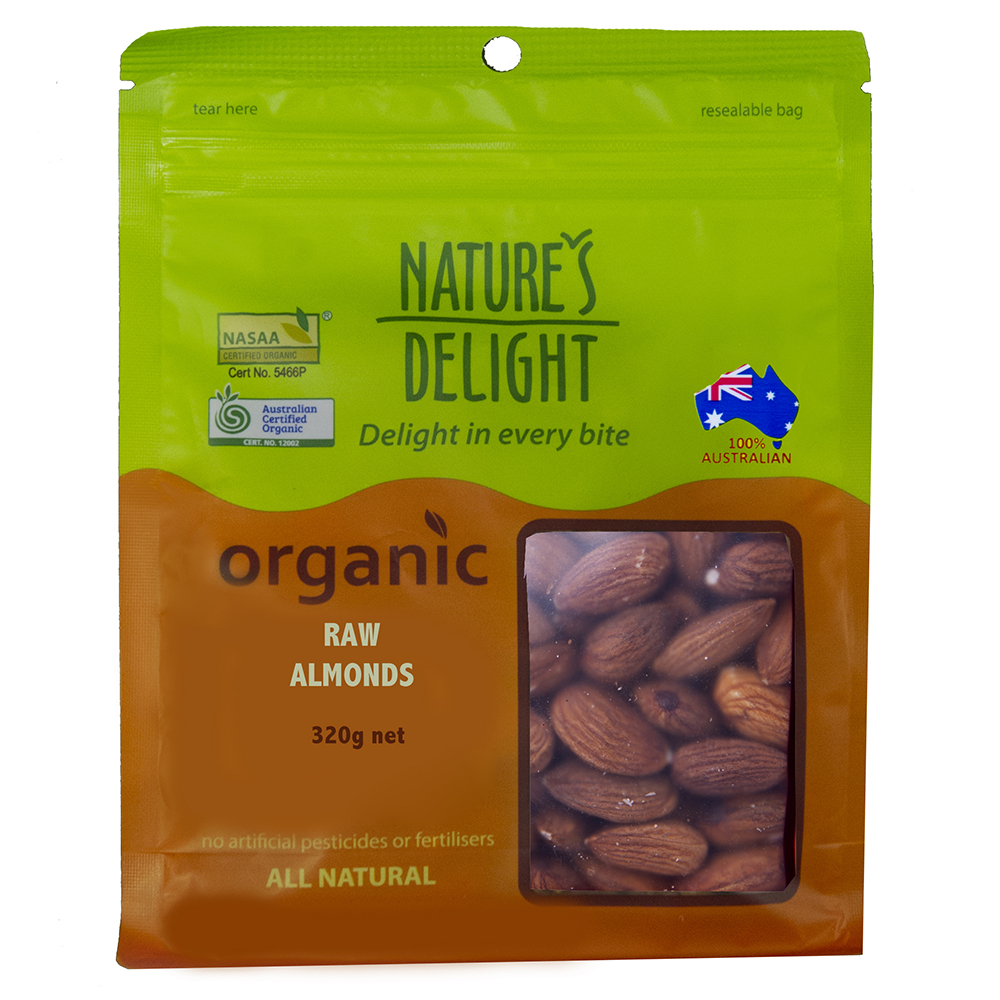 Nature's Delight Organic Raw Almonds 325g